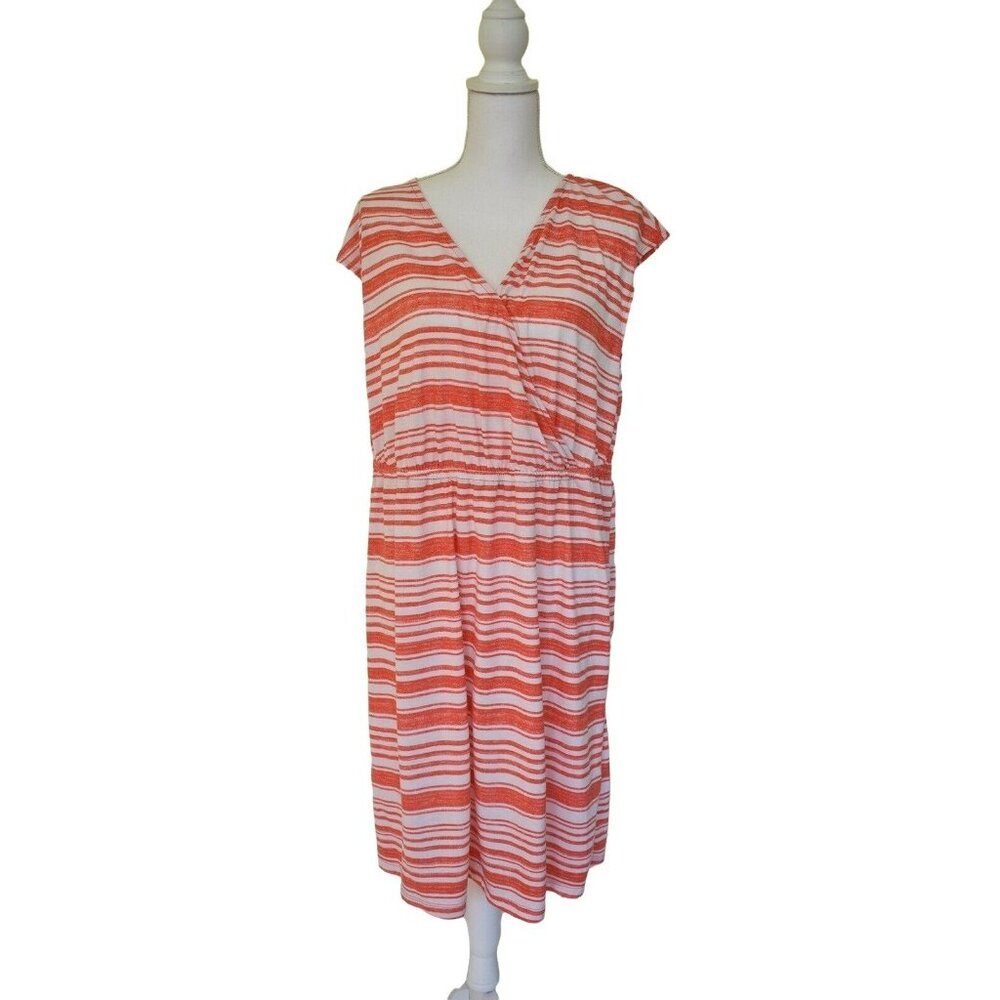 Sonoma Made For Life Womens Orange White Striped Faux Wrap Short Sleeve Dress 1X